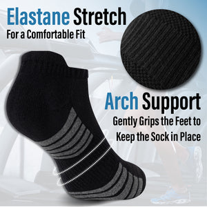 Womens 6pk Striped Half Terry Black Trainer Socks 