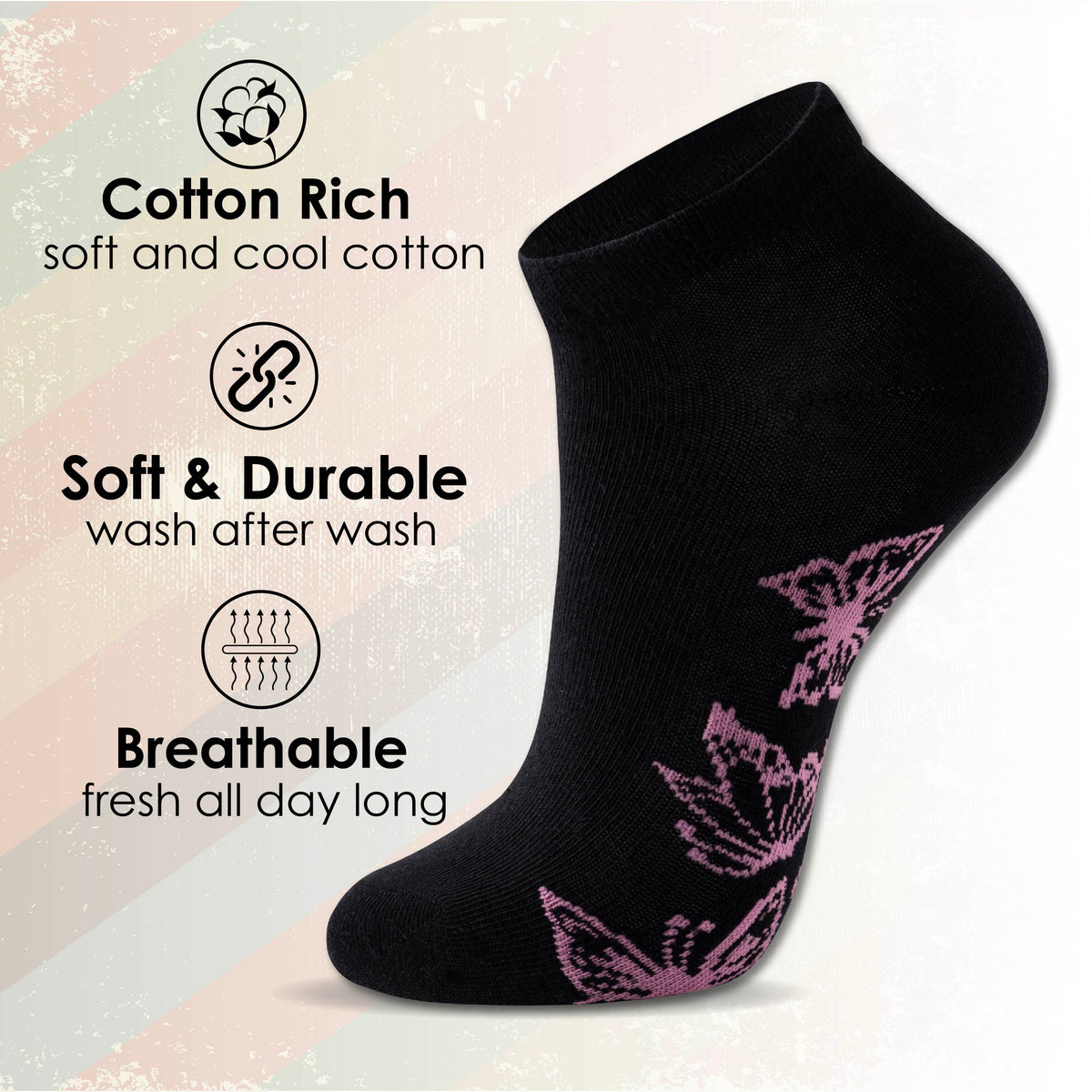 Womens 10 Pack Trainer Liner Socks (Butteryfly/Floral)