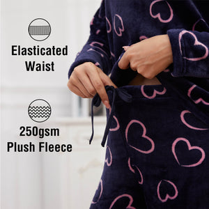 Ladies Navy Flannel Fleece Pyjama Set 