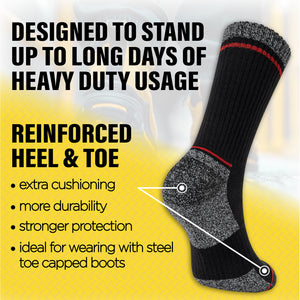 Mens 6 Pack Premium Cotton Blend Contrast Stripe Black Work Socks 