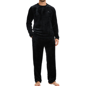 Mens Flannel Fleece Black Pyjama Set 