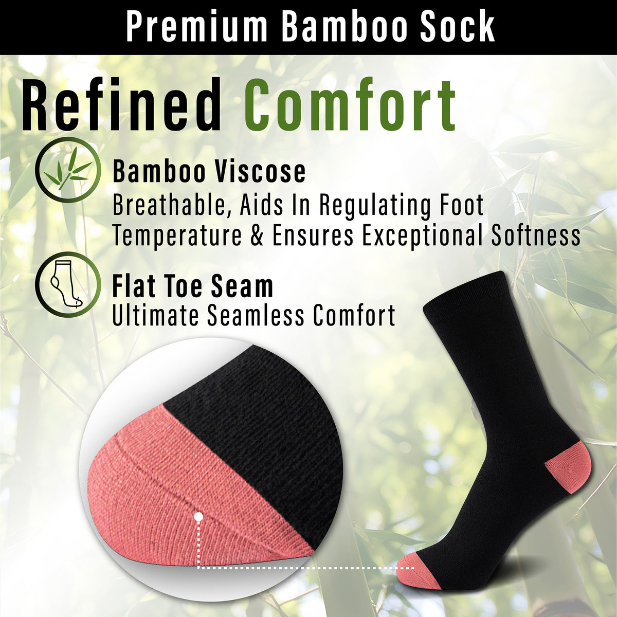 Black - Contast H&T 10 Pack Womens Bamboo Blend Socks