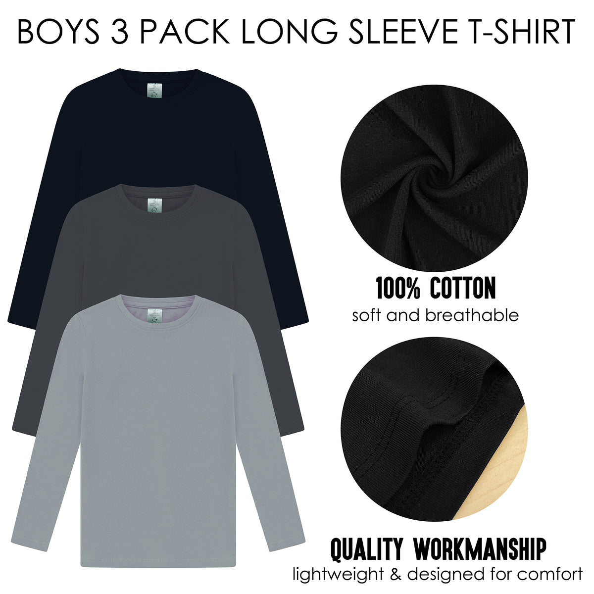 Boys  3 Pack LS T- Shirt Assorted 1
