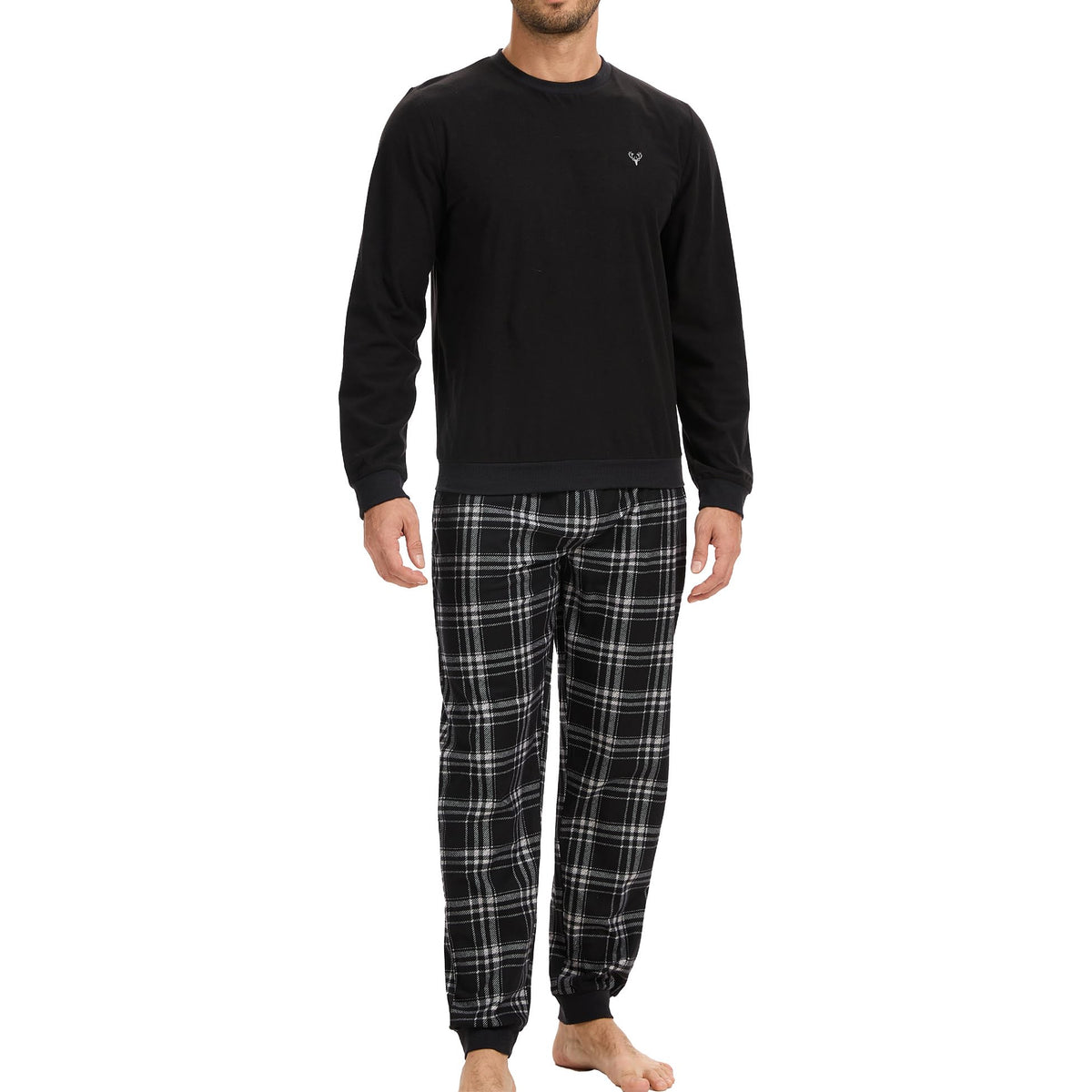 Mens Grey Checked Pyjama Set 