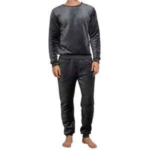 Mens Flannel & Sherpa Lined grey LS Pyjamas Set