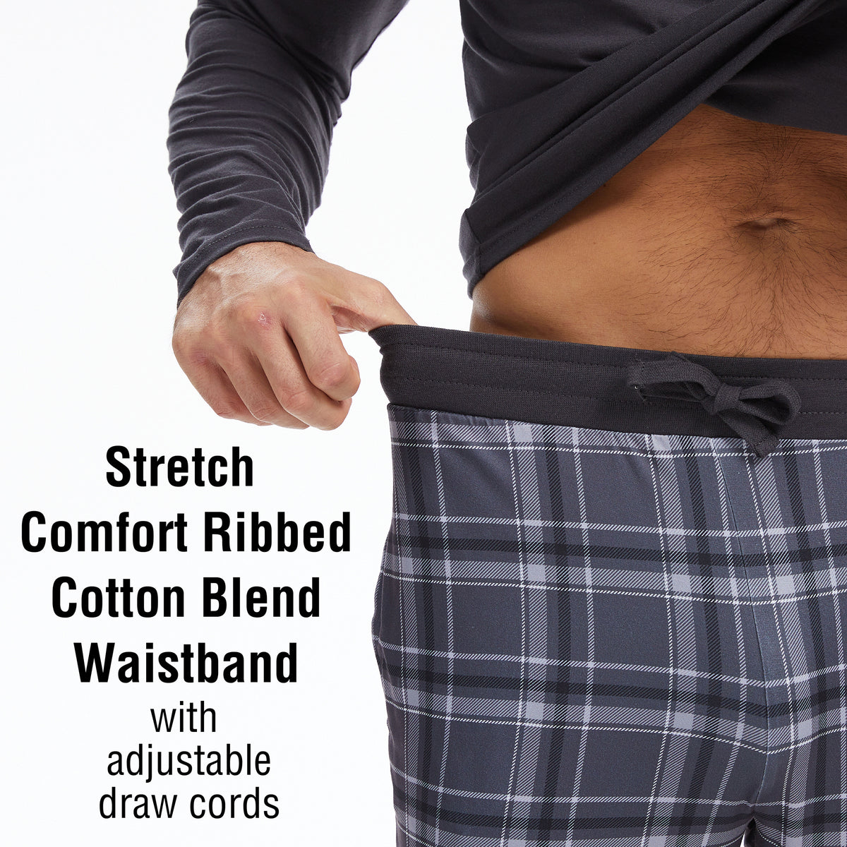 Mens Grey Checked Long Sleeve Pyjama Set 