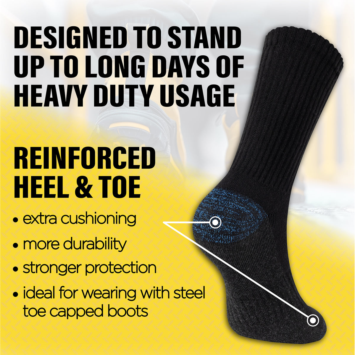 Mens 6 Pack Premium Work Socks (Black Contrast H&T}