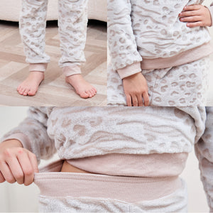 Girls Fleece Animal Print Oatmeal Pyjamas 