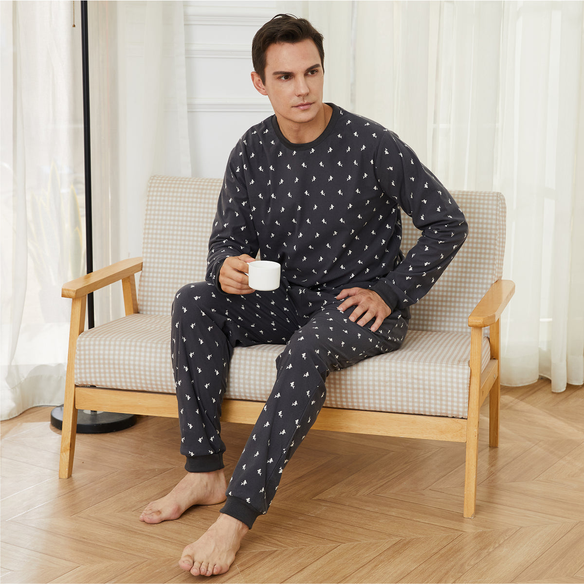 Mens LS Pyjamas Set Shark Print