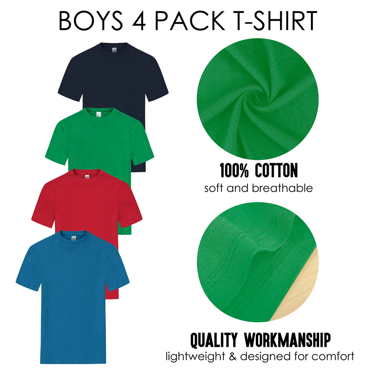 Boys 4 Pack T-Shirt Assorted Colour 