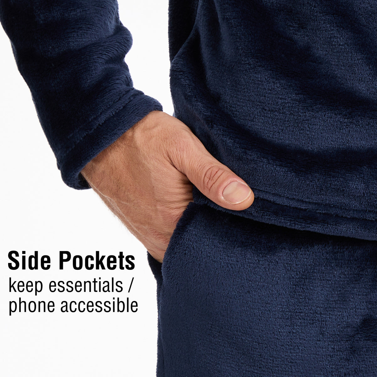 Mens Flannel Fleece Navy Pyjama Set 