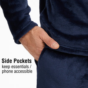 Mens Flannel Fleece Navy Pyjama Set 