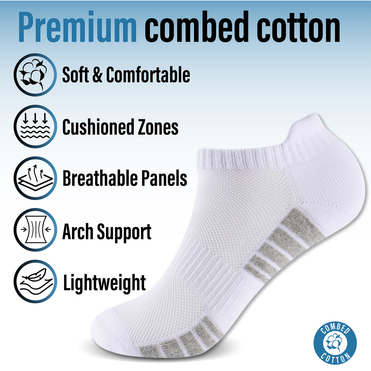 Womens 12 Pack Half Terry Trainer Socks (White Striped)