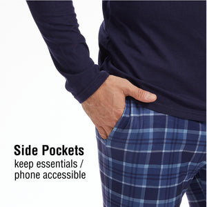 Mens Navy Checked Long Sleeve Pyjama Set 