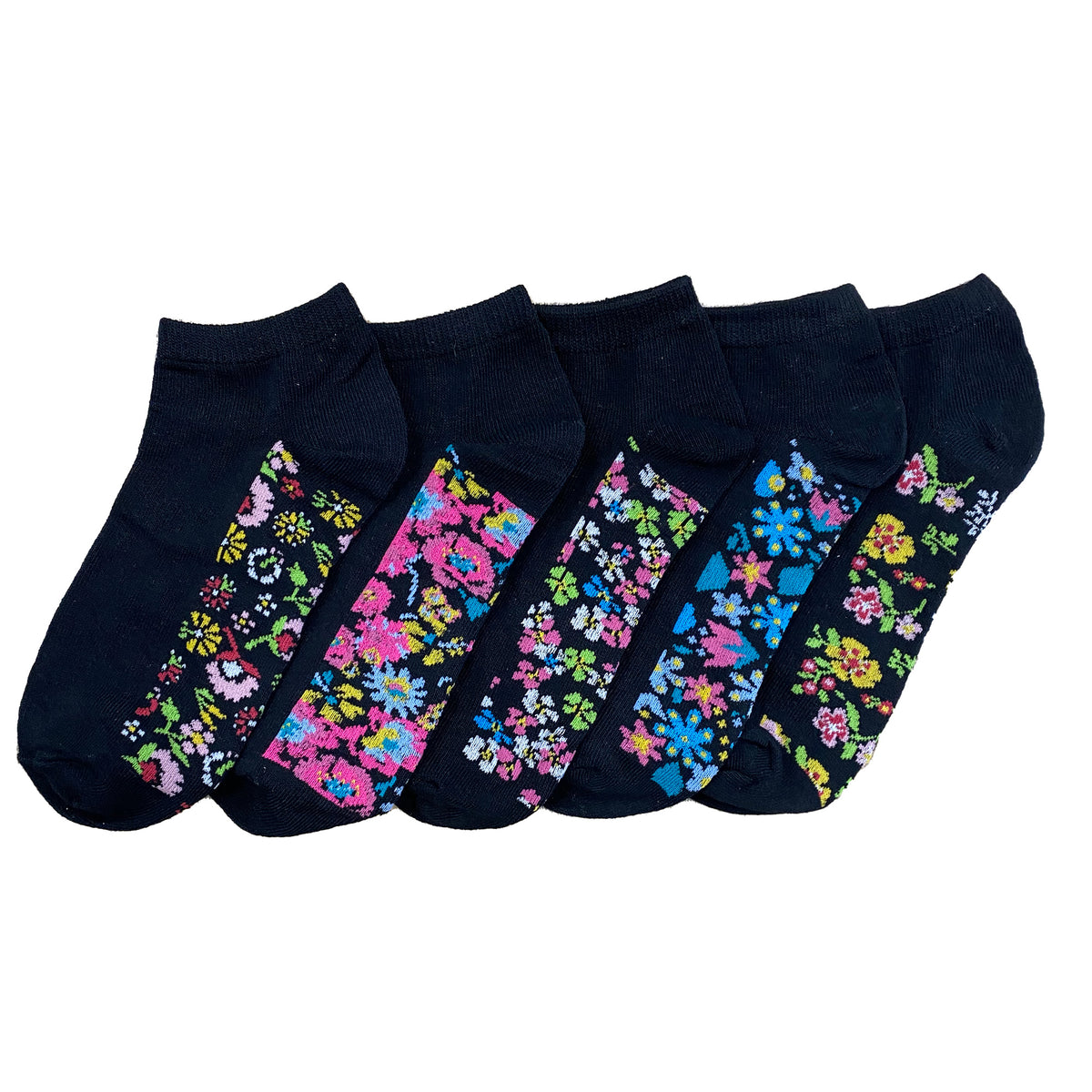 Floral Footbed Design Trainer Liner Socks 5 Pack