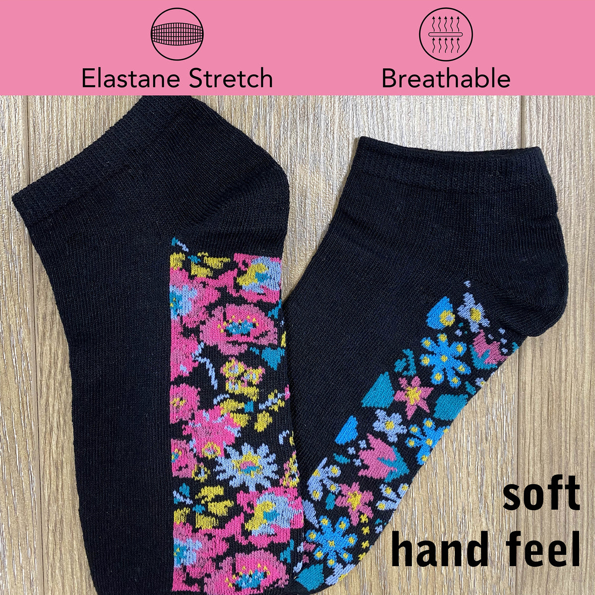 Floral Footbed Design Trainer Liner Socks 5 Pack