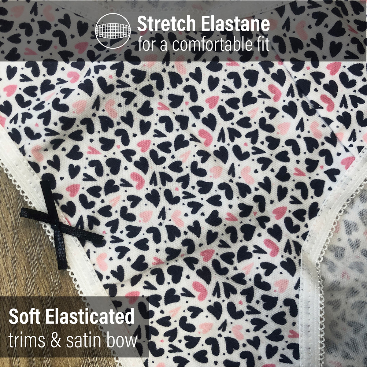 Stripes/Dots/Hearts Bikini Briefs Cotton Rich 5 Pack