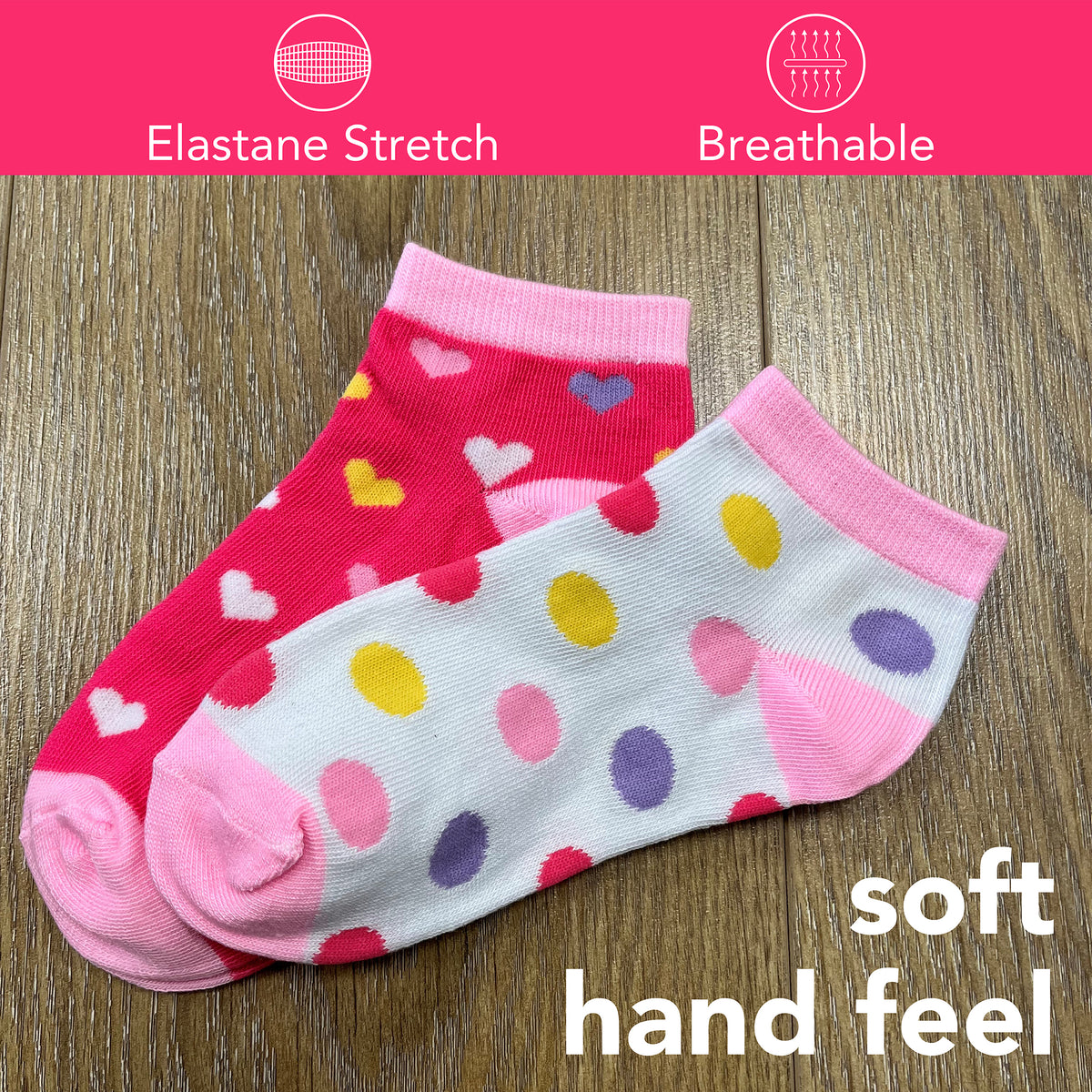 Spot/Heart Design Trainer Liner Socks 8 Pack