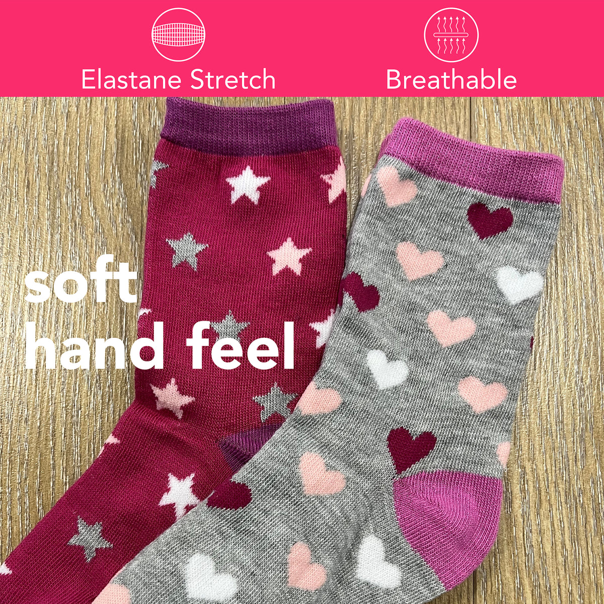 Star/Heart Design Ankle Socks 8 Pack