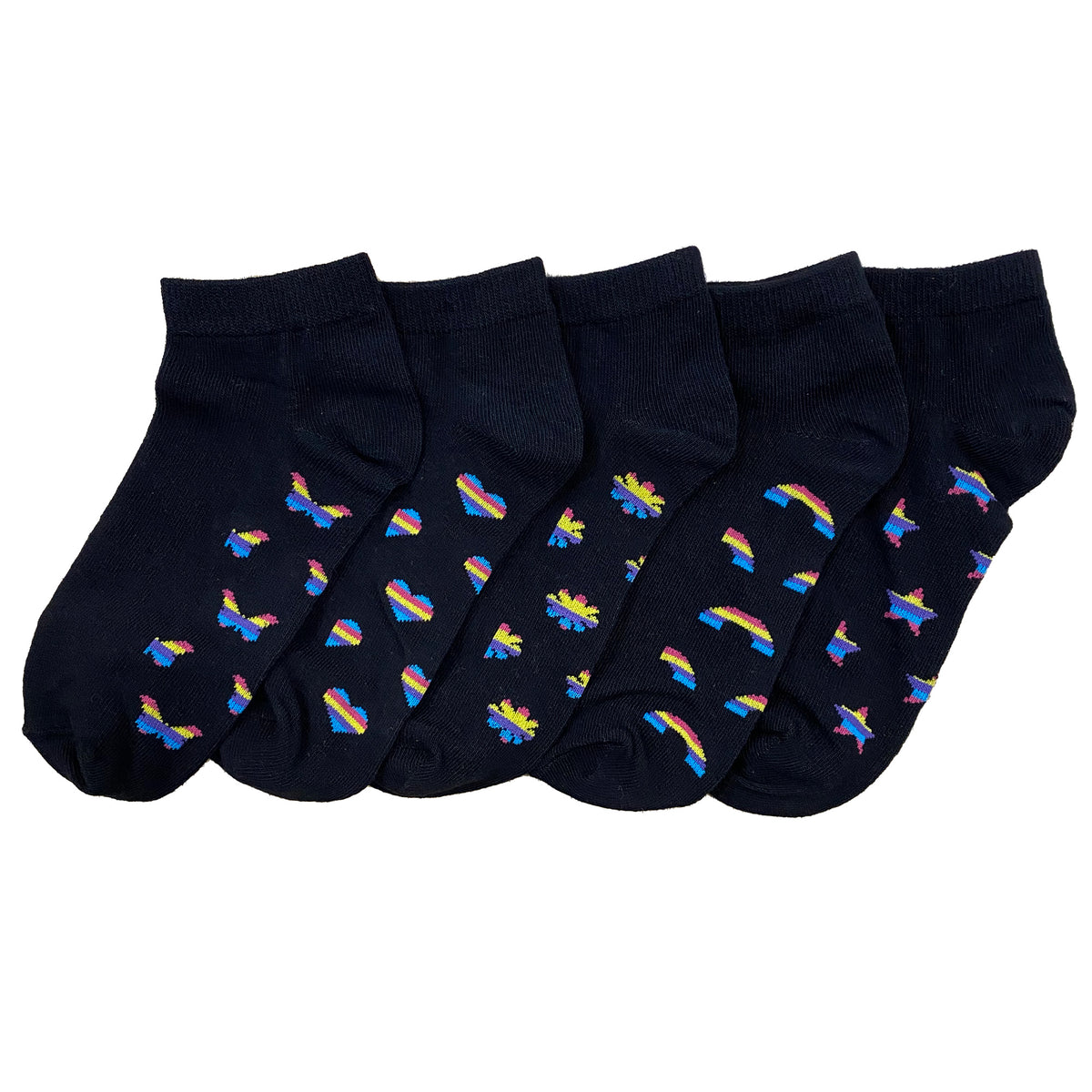 Rainbow Icons Footbed Trainer Liner Socks 5 pack