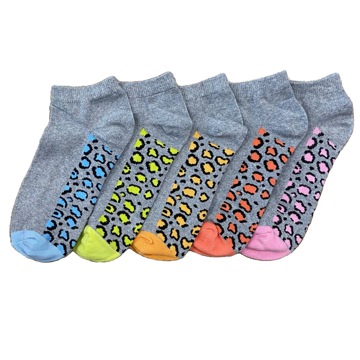 Leopard Footbed Design Trainer Liner Socks 5 pack