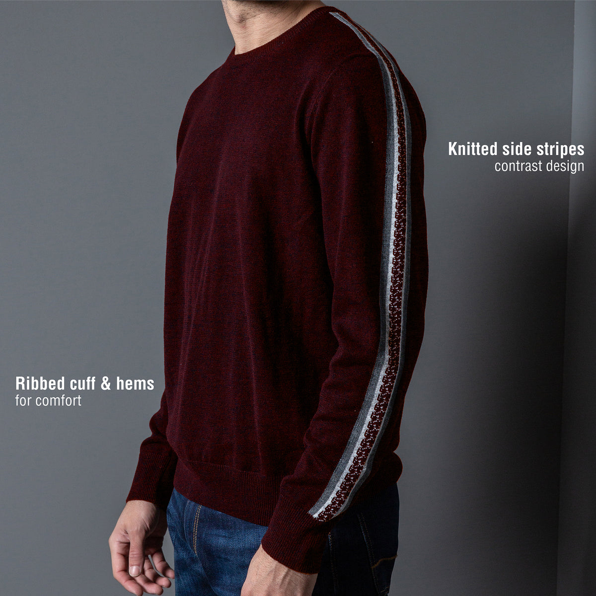 Side Stripes Crew Jumper with Merino Wool