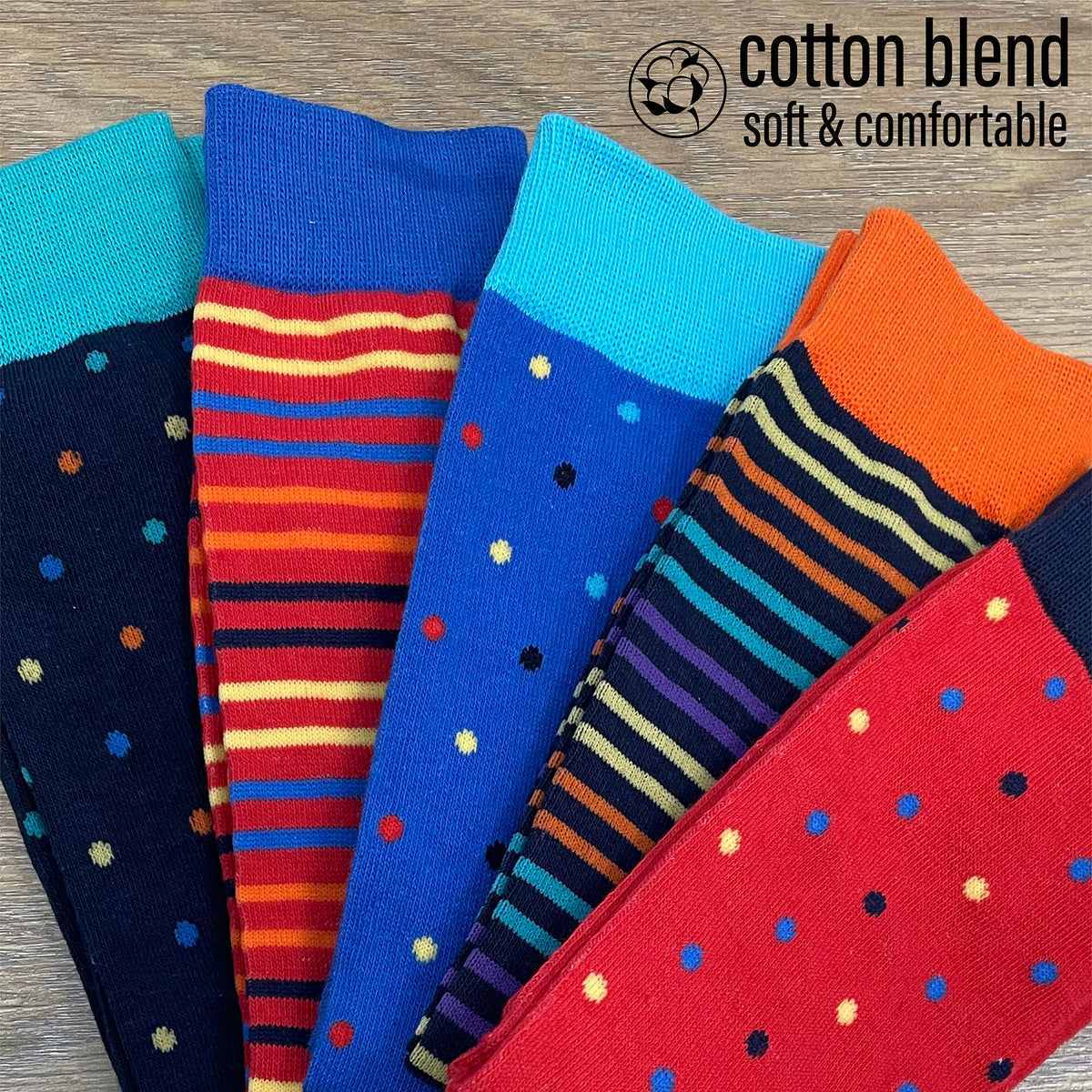 Mens Bright Dots/Stripes Socks 5 Pack