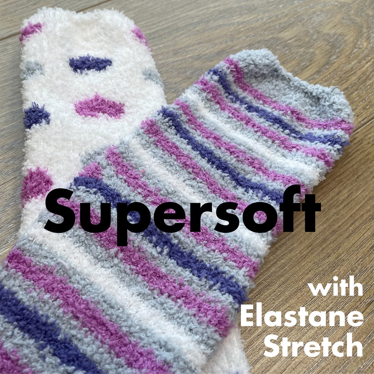 Ladies Hearts/Stripes Supersoft Fluffy Cosy Socks 2 Pack